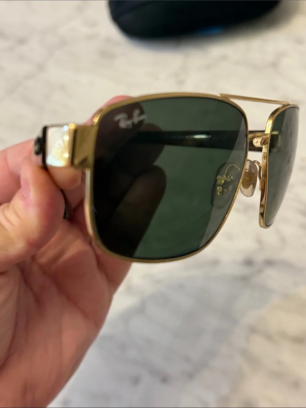 Ray-Ban Gold Frame Tortoise Temple Sunglasses with Green Lenses